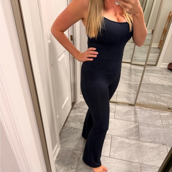 Quince Ultra-Form Kick Flare Jumpsuit Navy Blue - Picture 2 of 10